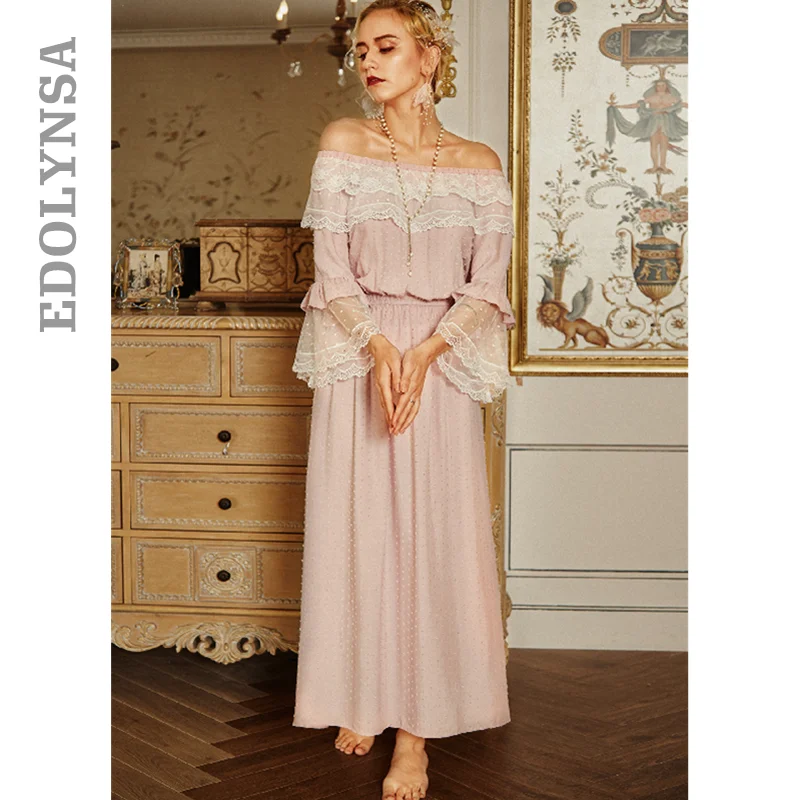 Романтическая винтажная кружевная ночная рубашка летняя женская с длинным