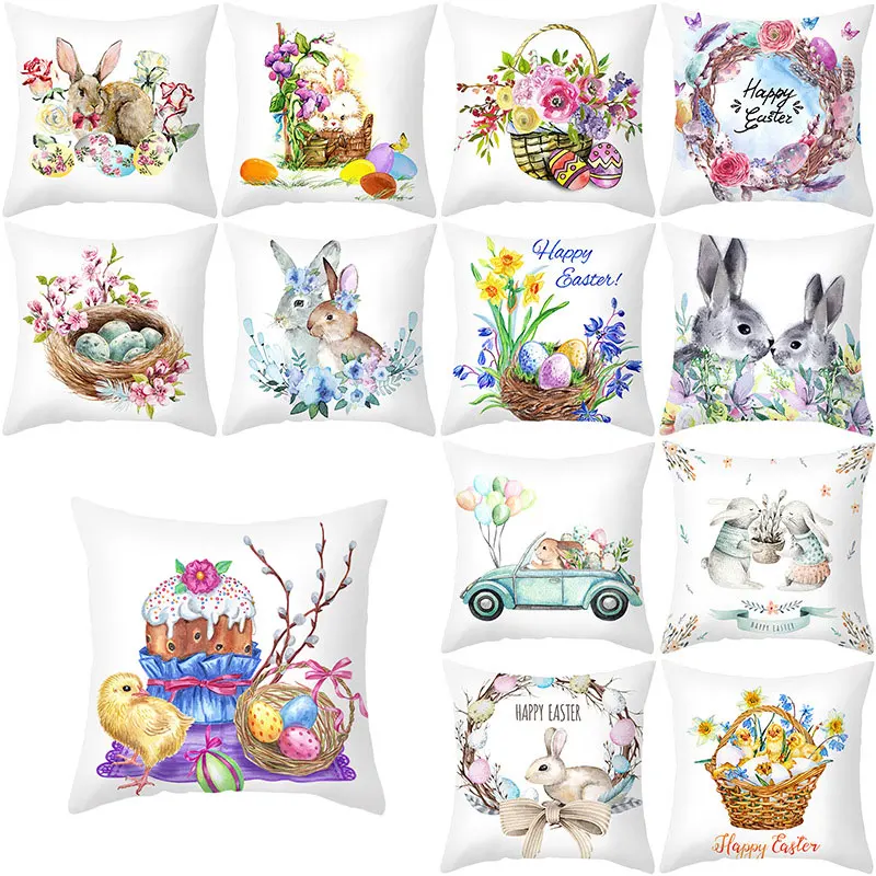 Happy Easter Cute Rabbit Pillow Cover Decorative Cushion For Sofa Home Car Covers Decor Cartoon Pilowcase | Дом и сад