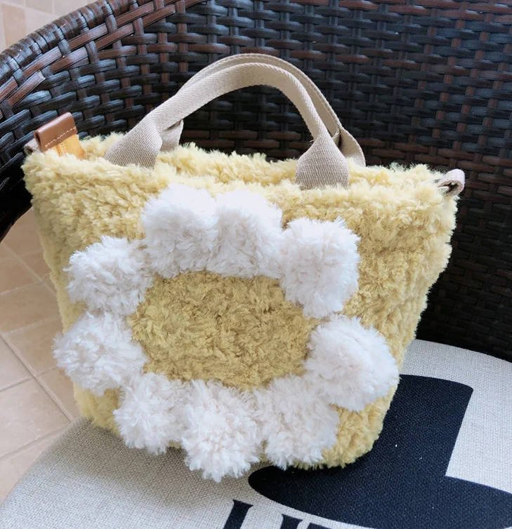 

Flower Pattern Bag Handbag Fashion Plush Winter Bags Women Shoulder Crossbody Bag Ladies Plush Hand Bags Designers Bolsa