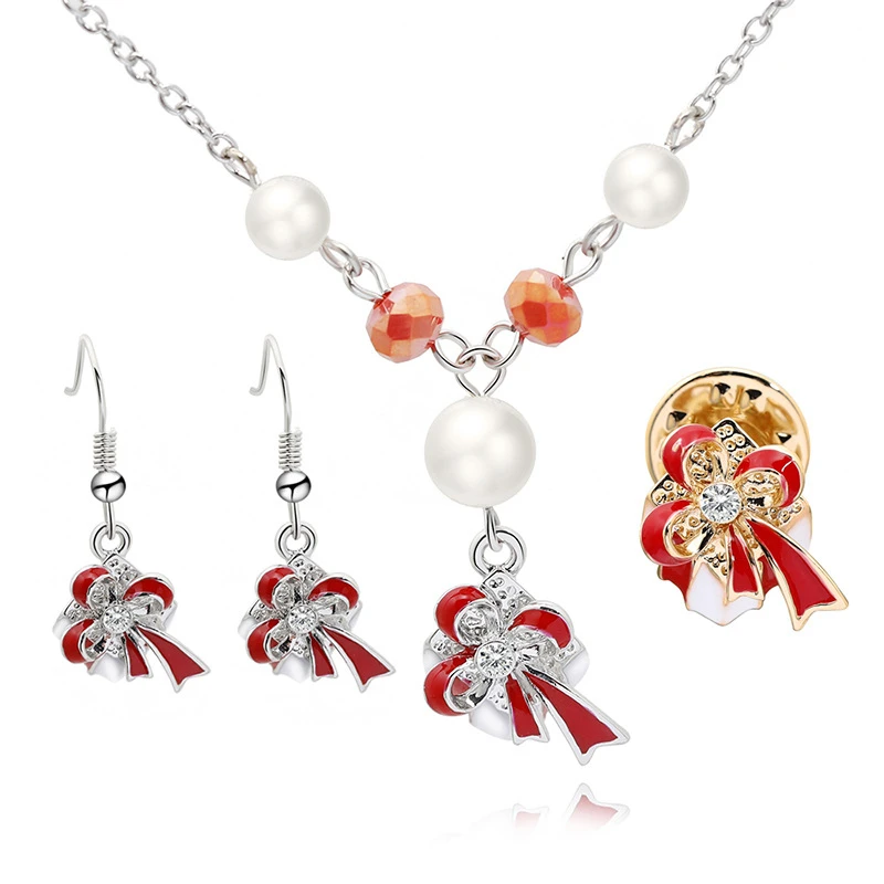 8 сезонов моды Рождество серии золото цвет серьги ожерелье брошь набор украшений