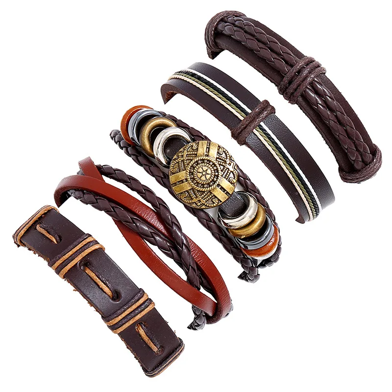 

5Pcs/Set New Diy Five-piece Combination Set Bracelet Retro Braided Cowhide Bracelet