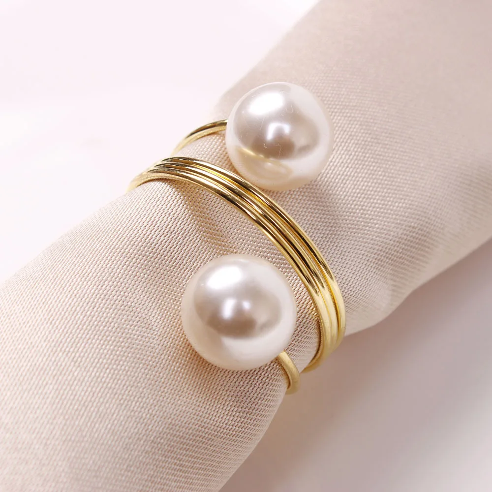 

12 / PCS new double ring pearl napkin buckle hotel restaurant napkin ring spot free shipping