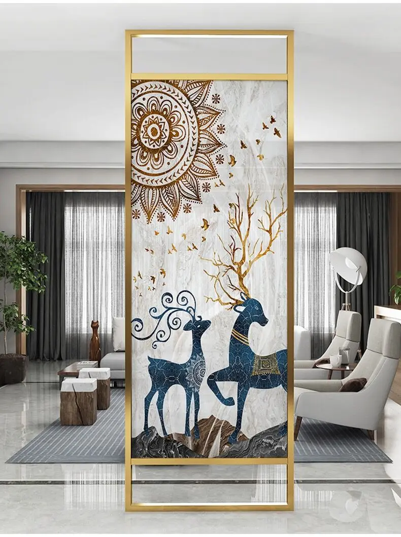 

Nordic Stainless Steel Screen, Door Partition, Living Room And Bedroom Shelter, Household Metal Mobile Seat Screen