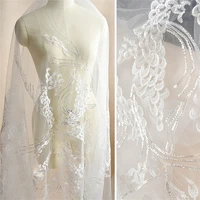 peacock wings sequins embroidery lace fabric wedding dress diy tulle mesh clothing decoration materials accessories