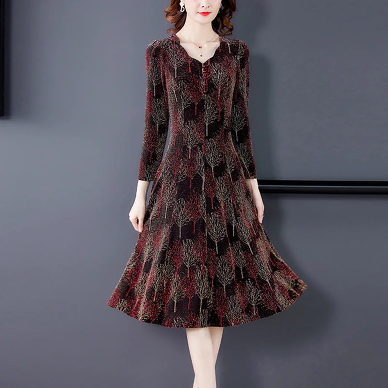 

2022 Winter Fashion Vintage Midi Sequins Dresses Autumn Casual Long Sleeve Dresses Women Elegant Bodycon Vestidos