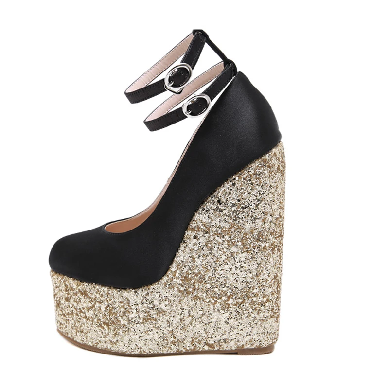 Шикарные туфли-лодочки на платформе и танкетке женские высоком каблуке