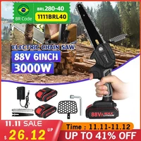 3000w 88v 6 inch mini electric chain saw with 2pcs battery woodworking pruning chainsaw one handed garden logging saw power tool