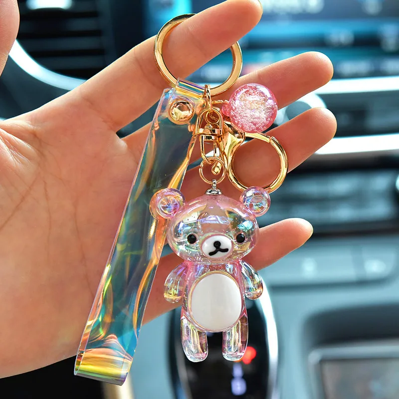 Брелок в виде медведя Радужный брелок зыбучего песка акриловый для ключей