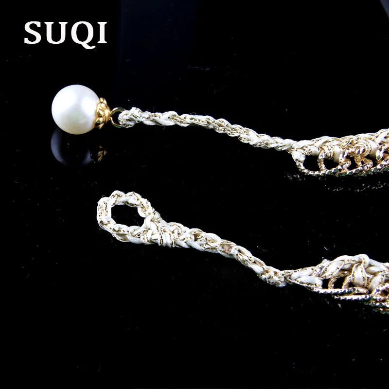 SUQI new Handmade imitation pearl Necklace Women Choker Dress Bride banquet gold Necklaces Pendants Femme Chain Collar jewelry | Украшения