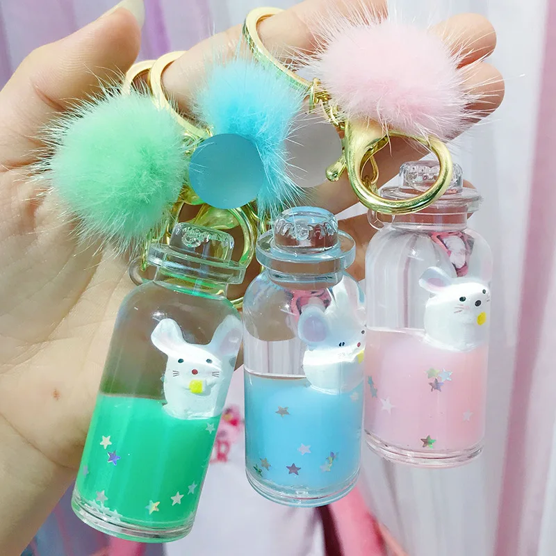 Новинка 2019 милый брелок с плавающей крысой и меховым помпоном подвижный зыбучий