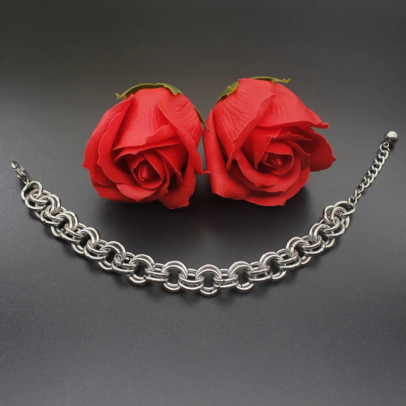 Двухслойные круглые браслеты серебряного цвета из нержавеющей стали