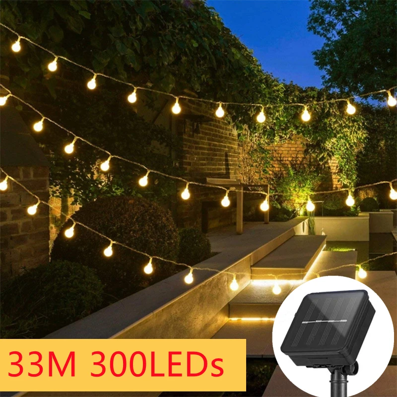 

33M Solar Holiday Fairy Lights Chain Ball LED String Lighting Bulb Light String Outdoor Wedding Christmas Decorative New Year