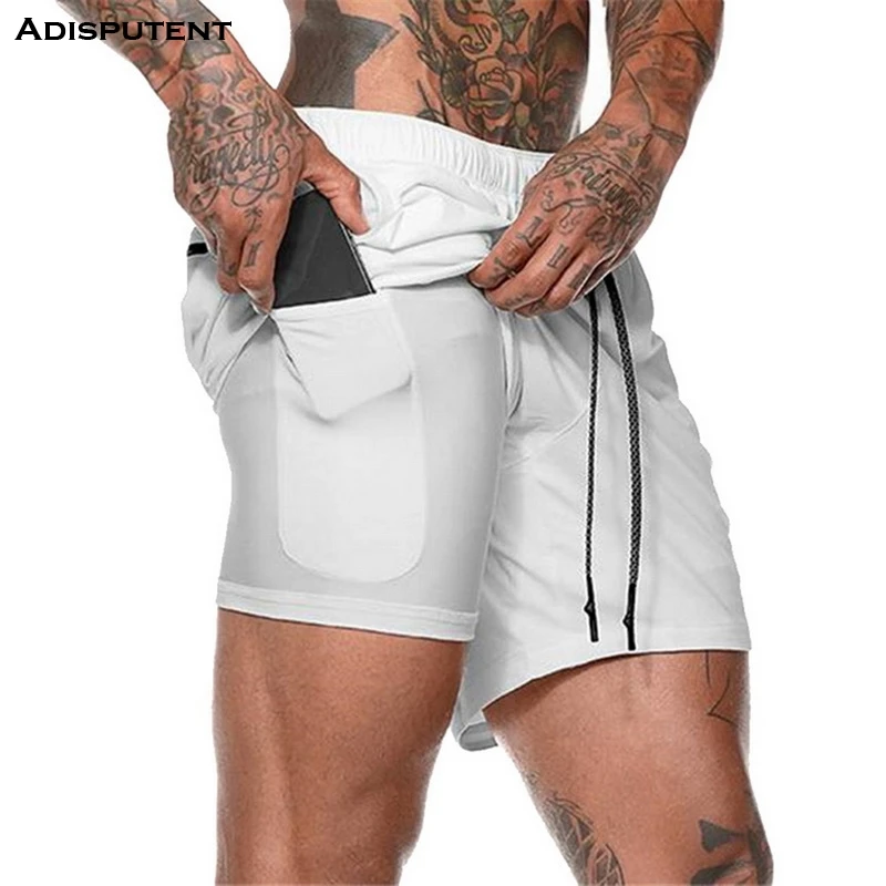 Мужские спортивные шорты Adisputent дышащие быстросохнущие двухслойные для фитнеса