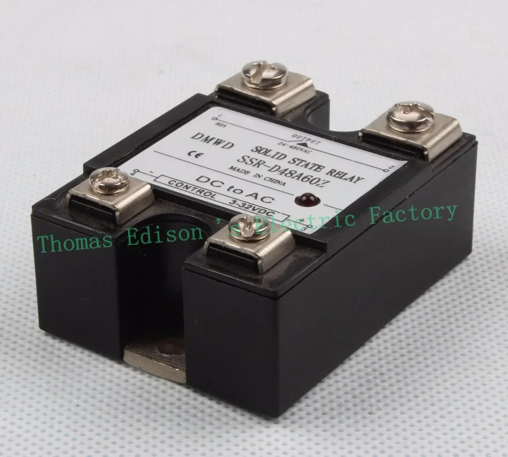 Однофазное vтвердотельное реле с индикатором 60A SSR-60DA вход 3-32VDC выход 24-480VAC SSR 60DA