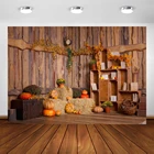 Фон для фотосъемки детей с изображением осеннего урожая тыквы деревянного дома