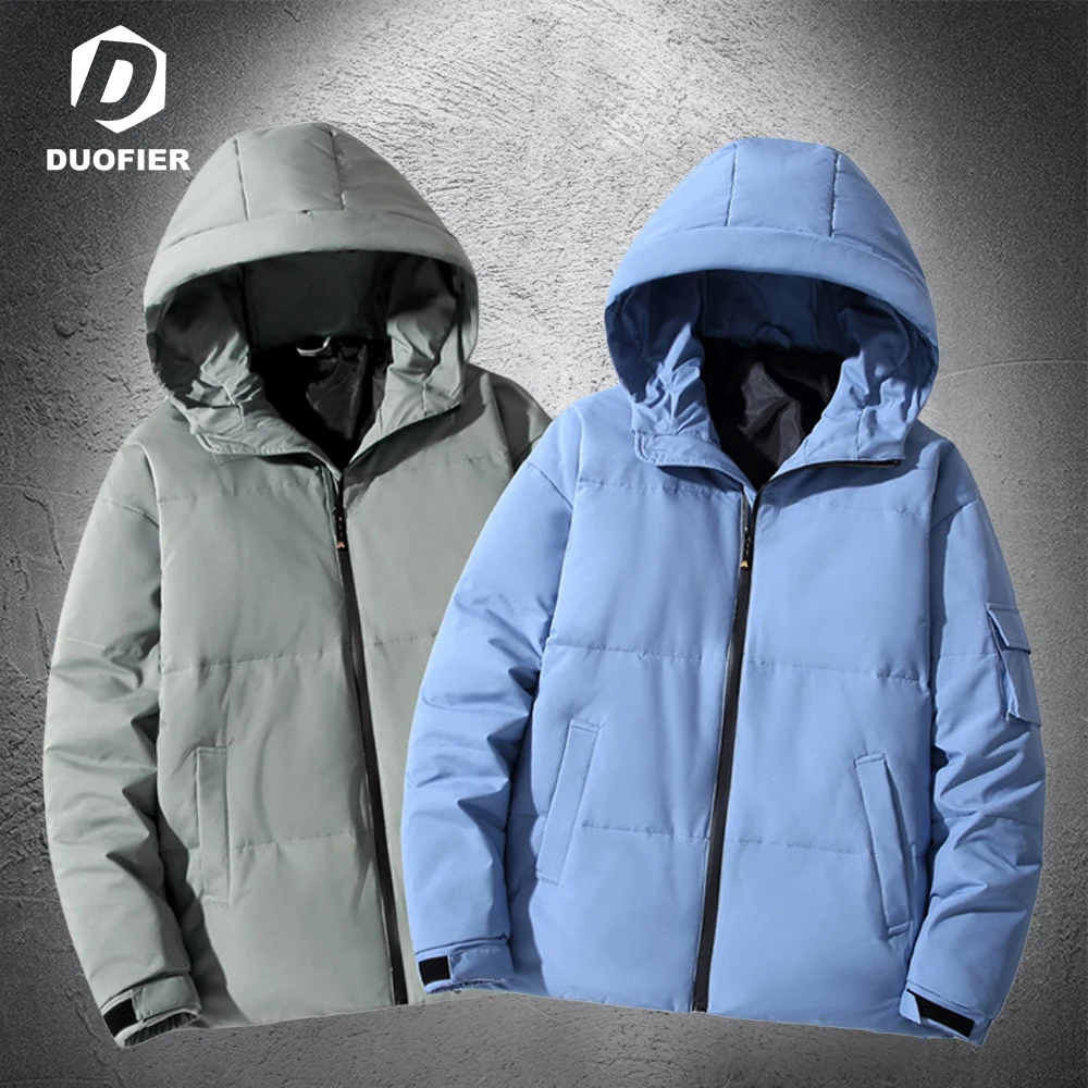 

Winter Down Jacket Men Solid Jacket Fashion Thick Warm Zipper Parkas White Duck Down Coats Hooded Casual 2021 Man Down Jackets