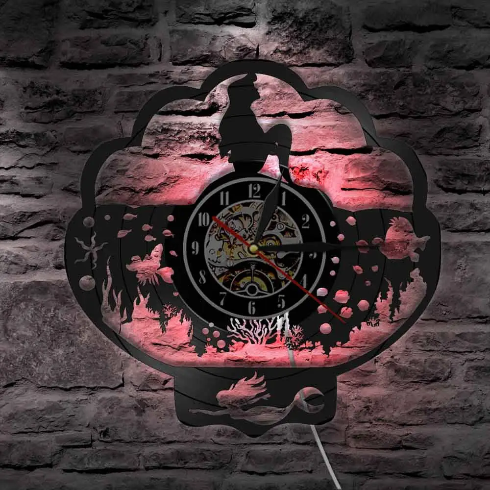 Фантастические виниловые настенные часы с изображением русалки океана