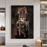 the lion and the armor samurai wall art painting on canvas portraits and animals print poster for fashion home decoration