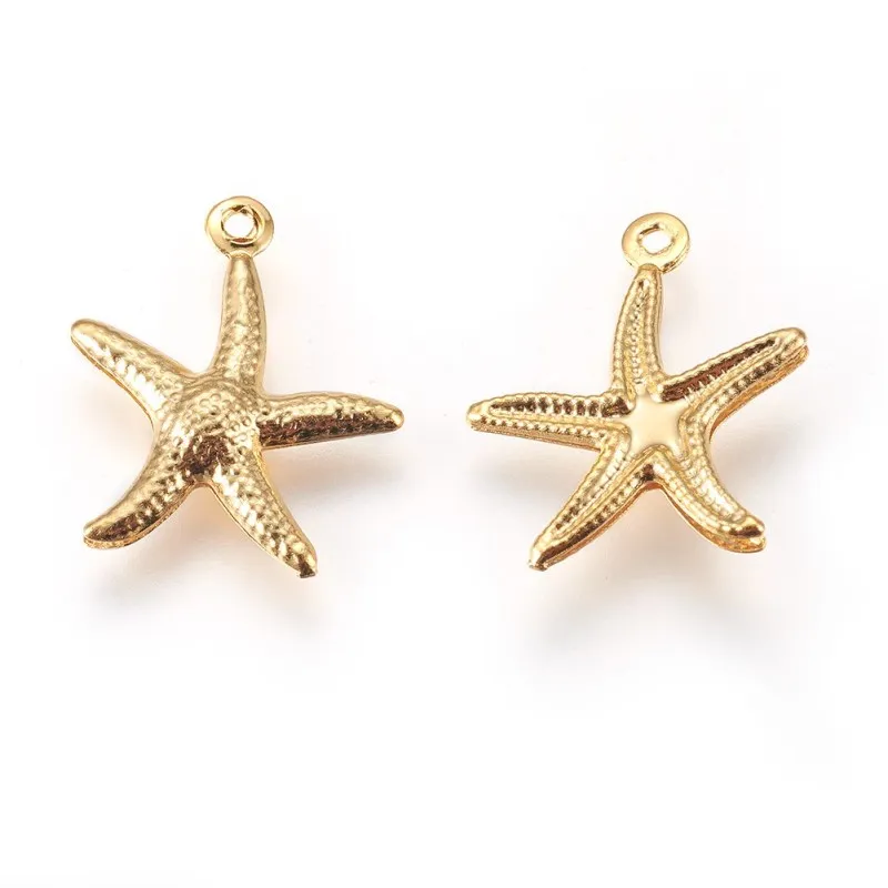 

100pcs Starfish Shape 304 Stainless Steel Charms Pendant for Jewelry Making DIY Necklace Earring Finding Summer style 17x15x2mm