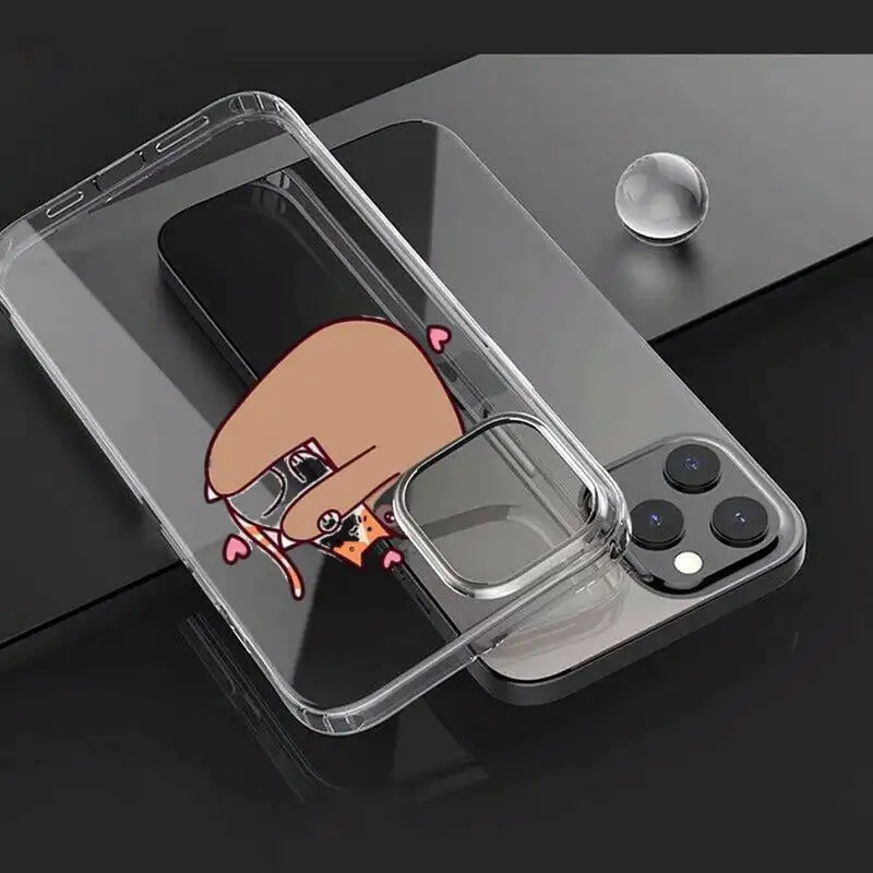 

Funny cartoon Sloth Cute Animals Phone Case Transparent for iPhone Samsung A S 11 12 6 7 8 9 30 Pro X Max XR Plus lite