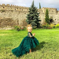 Cutte Hunter Green Hi Low Ruffled Baby Tulle Dress Girls Puffy A-line Tiered Ruffles Birthday Party Long Dresses For Kids