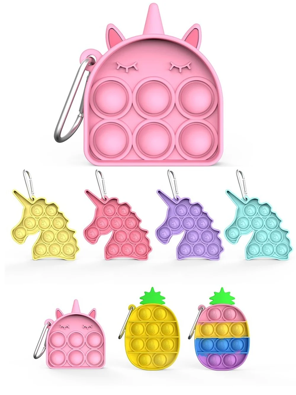 

Mini Unicorn Push Pops Keychain Fidget Fidget-Toys Pop Creative Decompress the key Chain Kid