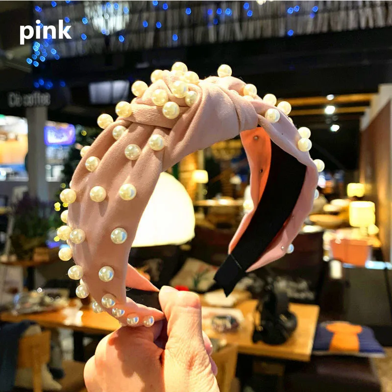 Pearl pink Модная повязка для волос для девочек, аксессуары для волос с перекрестным узлом в богемном стиле, эластичная винтажная Женская бархатная повязка на голову с бантом - Цвет: Pearl pink
