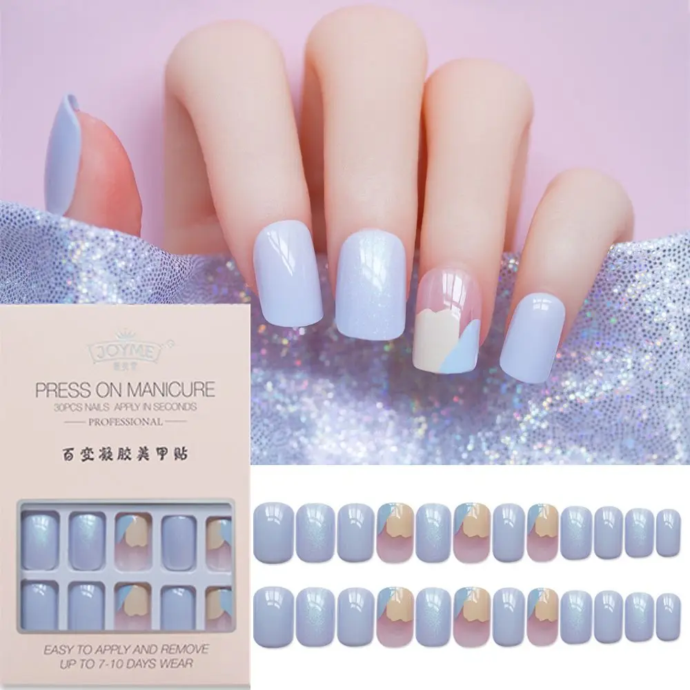 

30PCS Detachable Fake Nails with Designs Manicure False Nail Art Tips Set Bright Color Artificial False Nails With Glue Nail Tip