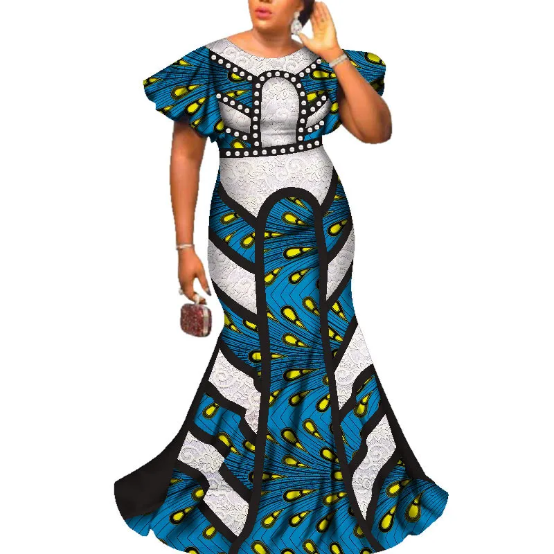 African Wedding Dress Bazin Riche Femme Fashion African Long Dresses for Women O-neck Butterfly Sleeve Party Dress WY2586