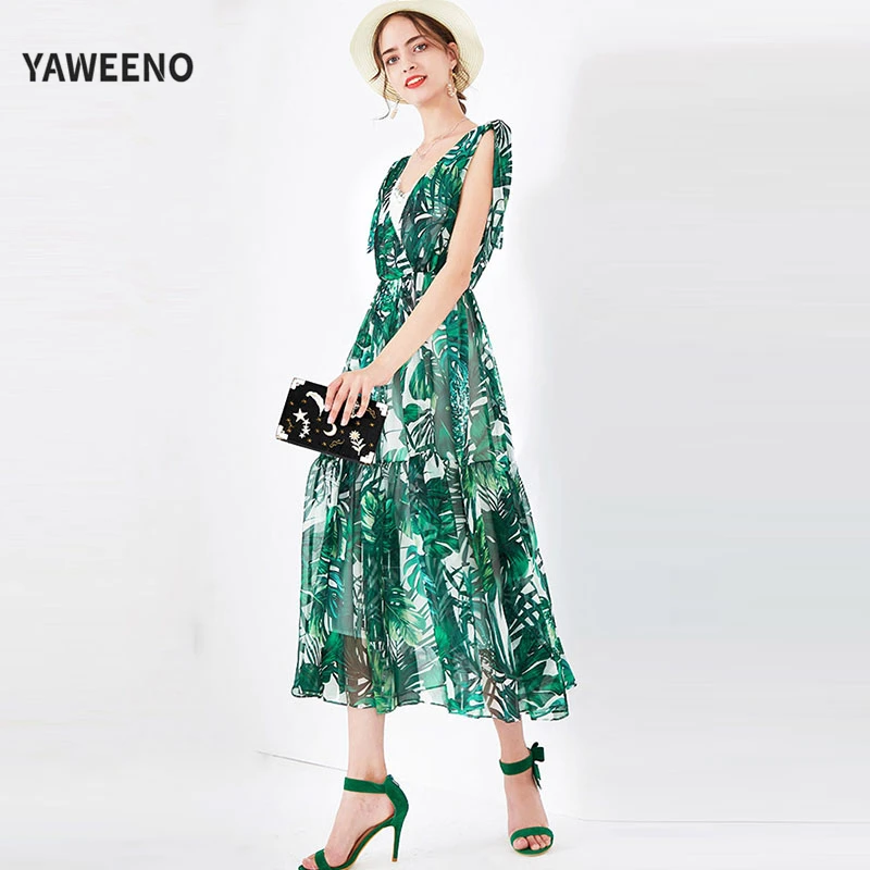 Весна и лето 2020 новое модное сексуальное шифоновое платье средней длины с v