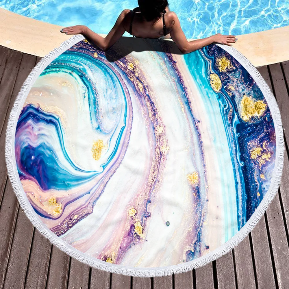 Большое круглое пляжное полотенце 150 см красочное банное с принтом зыбучих