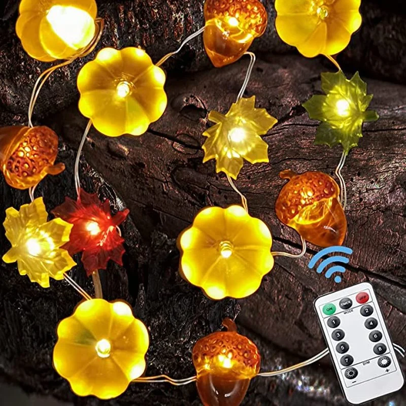 

3M 40 LED 3D Pumpkin Maple Leaf Acorn String Light Halloween Thanksgiving Decoration Battery Remote Control Operation