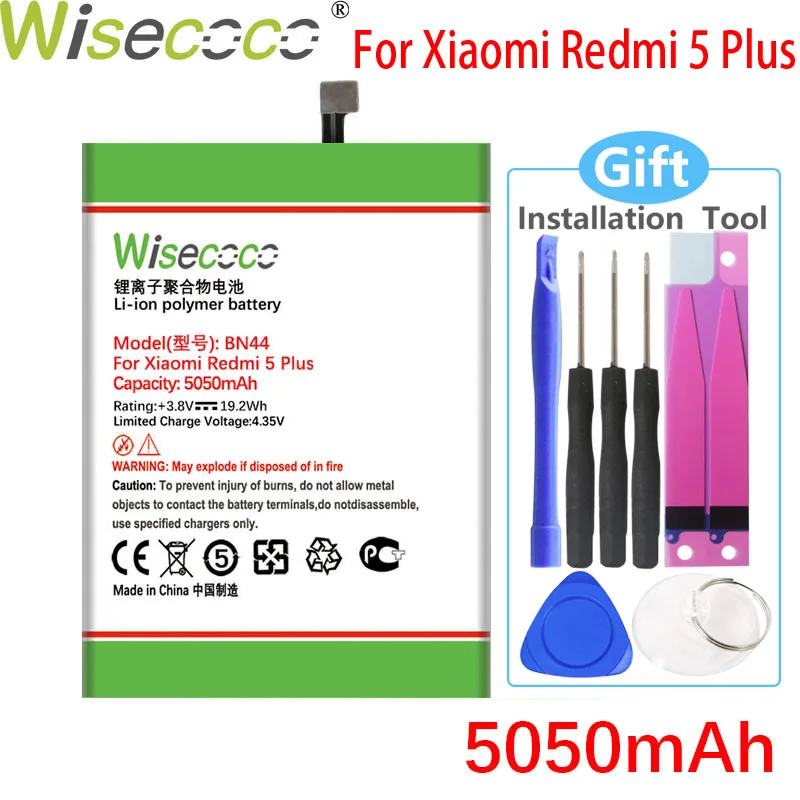 Новый аккумулятор Wisecoco BN44 5050 мАч для Xiaomi Mi Redmi 5 Plus Высококачественная запасная