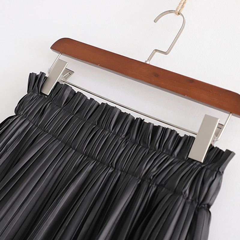 RR однотонные юбки из искусственной кожи, женская модная юбка из искусственной кожи, женские элегантные плиссированные мини юбки с эластичной резинкой на талии, женские юбки II