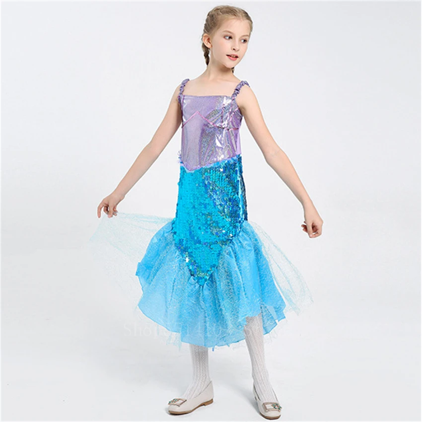 Карнавальный костюм Русалочка Ариэль для маленьких девочек Синий детей Платье
