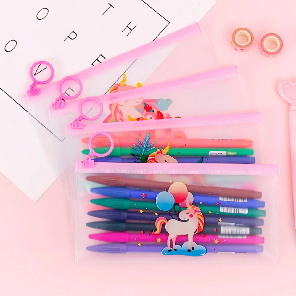 Милый красочный пенал с единорогом 1 шт. розовая сумка из пвх на молнии для ручек