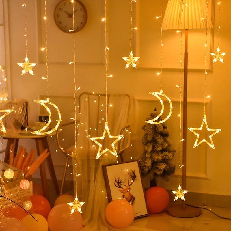 

Moon Star Lamp LED Lamp String Ins Christmas Lights Decoration Holiday Lights Curtain Lamp Wedding Neon Lantern 220v fairy light