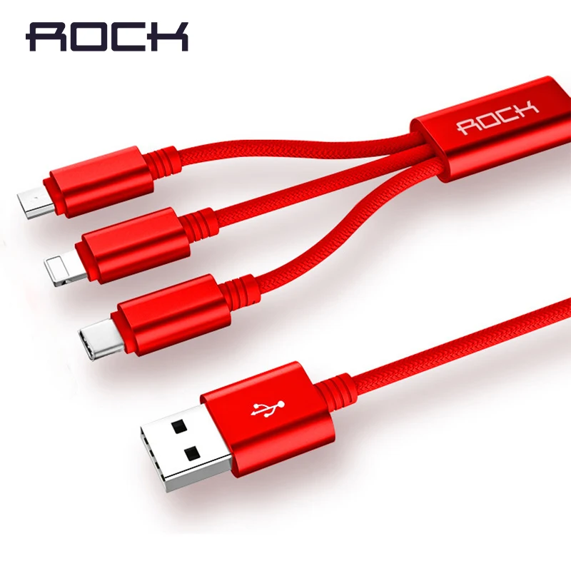 ROCK USB кабель для iPhone Samsung Xiaomi 3 в 1 мульти быстрое зарядное устройство Micro мобильный