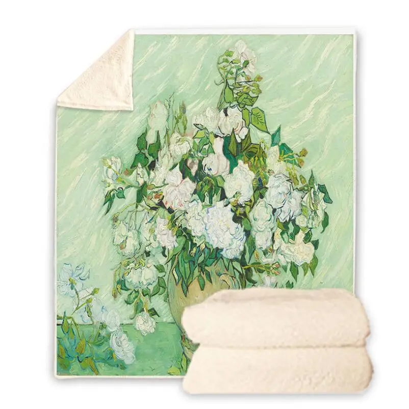 

Van Gogh Oil Painting 3D Printed Sherpa Blanket Couch Quilt Cover Travel Bedding Velvet Plush Throw Fleece Blanket Bedspread V10