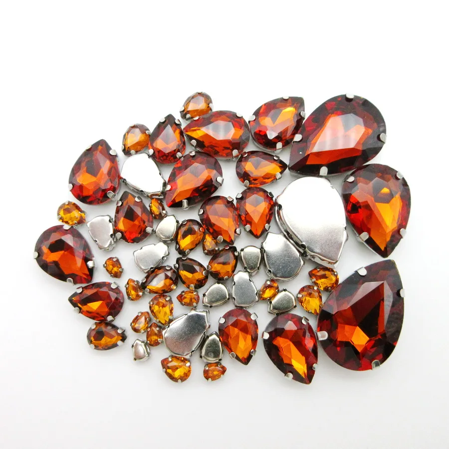 

Чайный цвет, Хрустальное стекло, Смешанная форма капли воды, 7 размеров, серебряный коготь, пришивные стразы, искусственная аппликация, отде...