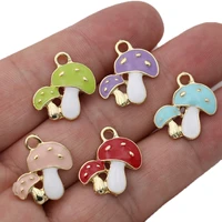 5pcs enamel gold color green mushroom charm pendant for jewelry making bracelet necklace diy earrings accessories craft