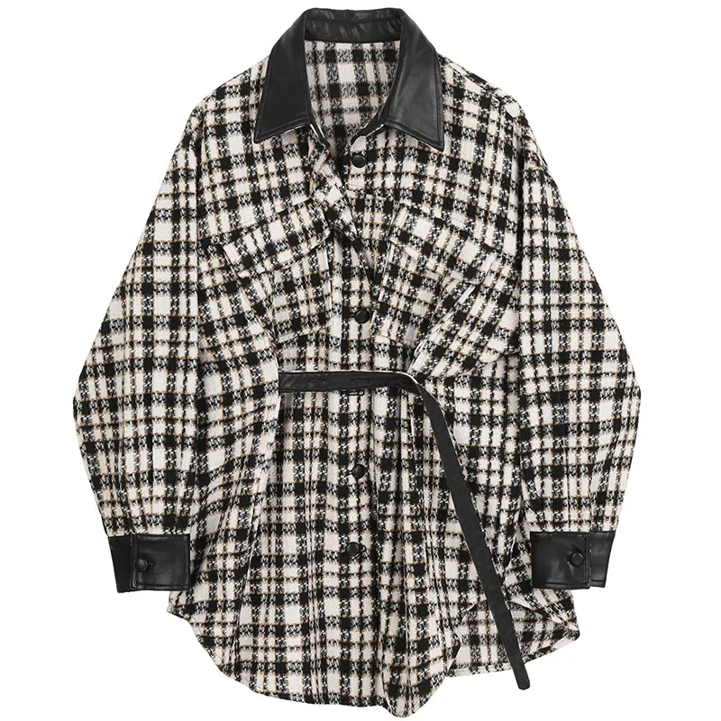 

Coat Belt Women's Fashion Jacket plaid Winter Casual Spring Elegant With Coats