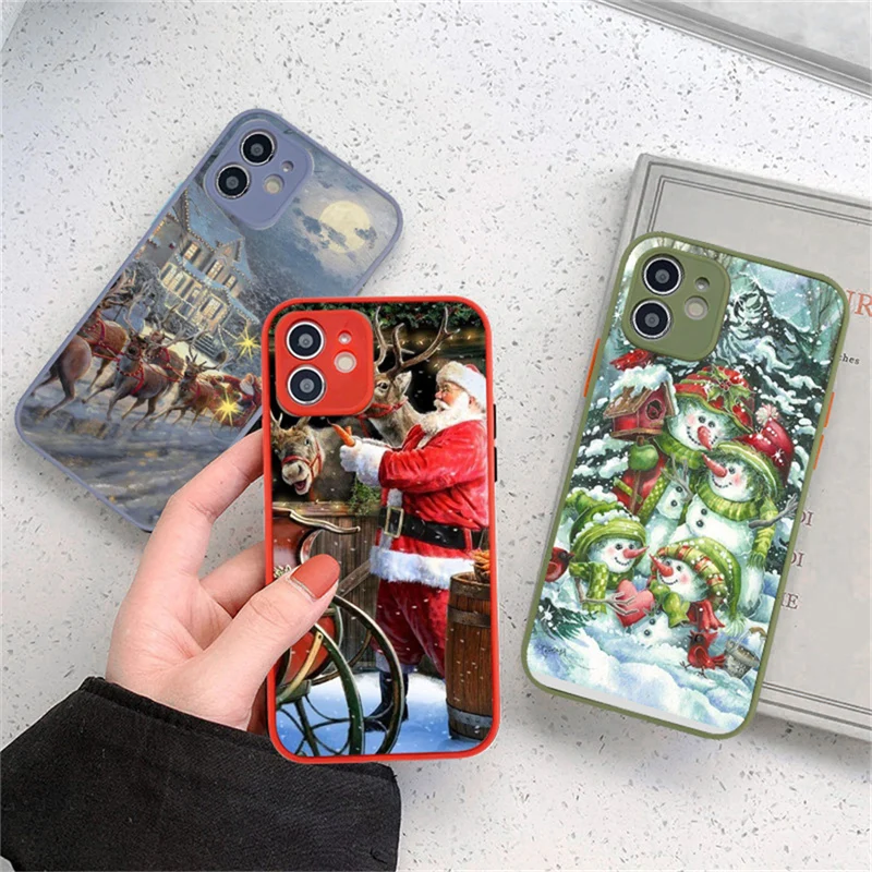 New Year Christmas Shockproof Phone Case For iPhone 12 11 Pro Max XS Max XR X 13 12 Mini 7 8 Plus SE 2020 Cartoon Pattern Cover