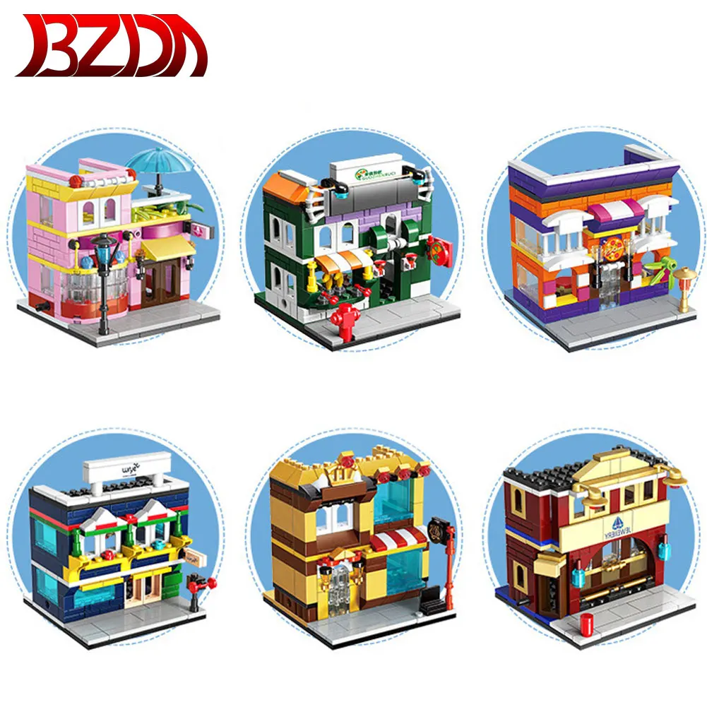 Конструктор BZDA уличный вид миниатюрный город магазин мороженого фруктовый пицца