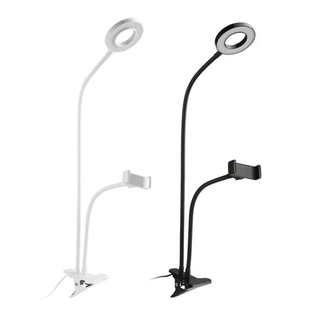 

2-in-1 Cell Phone Holder with LED Selfie Ring Light for Live Stream Phone Clip Adjustable Desk Lamp Makeup Light
