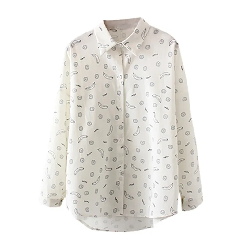 Preppy Style Blouse Turn Down Collar Long Sleeve Shirt Loose Casual Lady Print Long-sleeve Blosues |