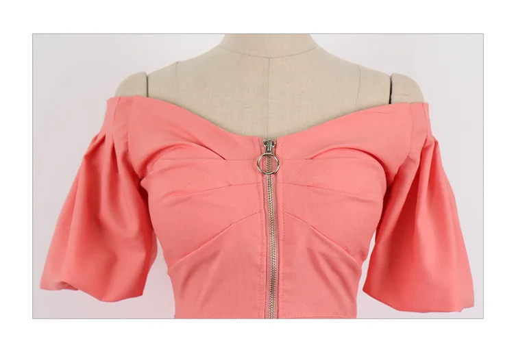 

2020 summer dress new ladies and women's decoration temperament word collar lantern sleeve bag hip dress