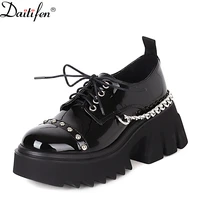 daitife british style small leather shoes womens new wild spring and autumn retro thick soled chain black single shoes