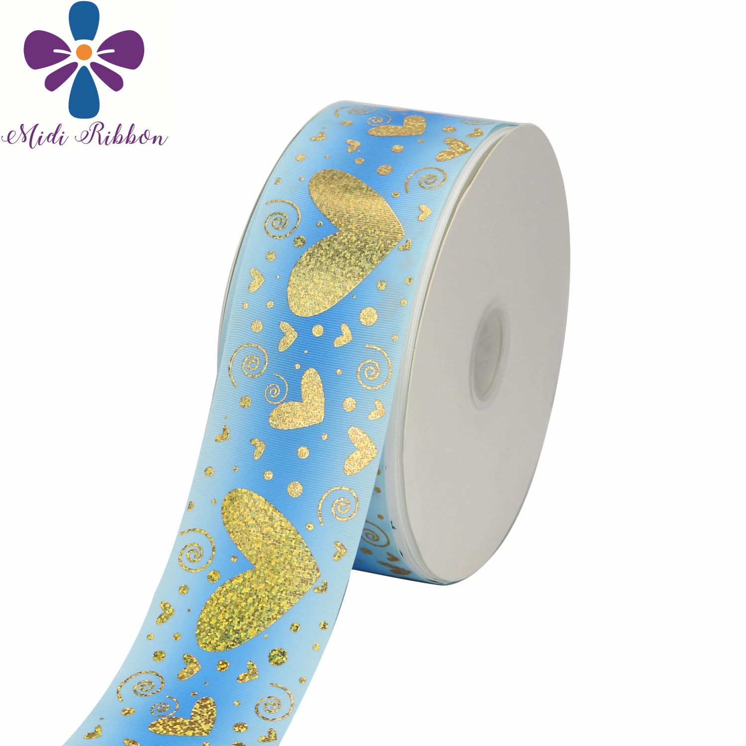 

3"75mm Hologram Gold Foil Sweet Heart Rainbow Gradient Color Printed Grosgrain Ribbon DIY Bowknots Hair Band Making 50yards/roll