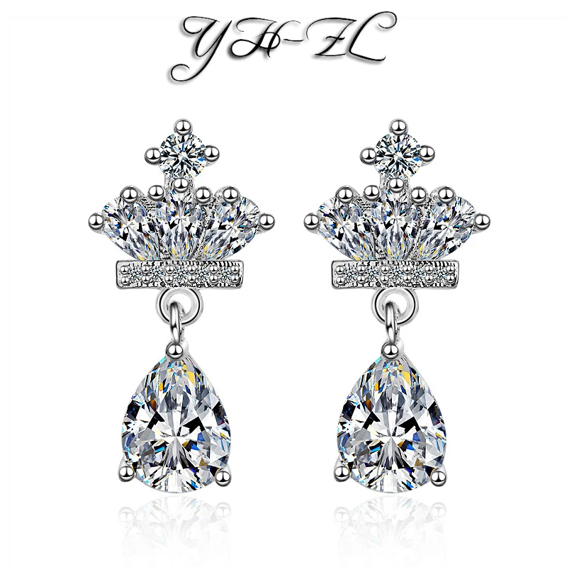 

YH-ZL 925 Sterling Silver Earrings Mosaic CZ Zircon Crown Star Stud Earrings For Women oorbellen brincos pendientes